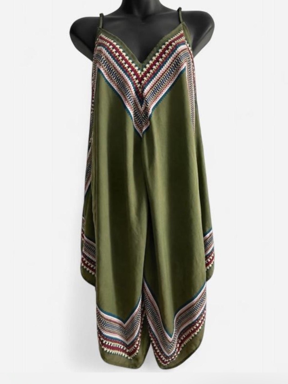 Lily White Olive Green Embroidered V-Neck Drap Dress NWOT